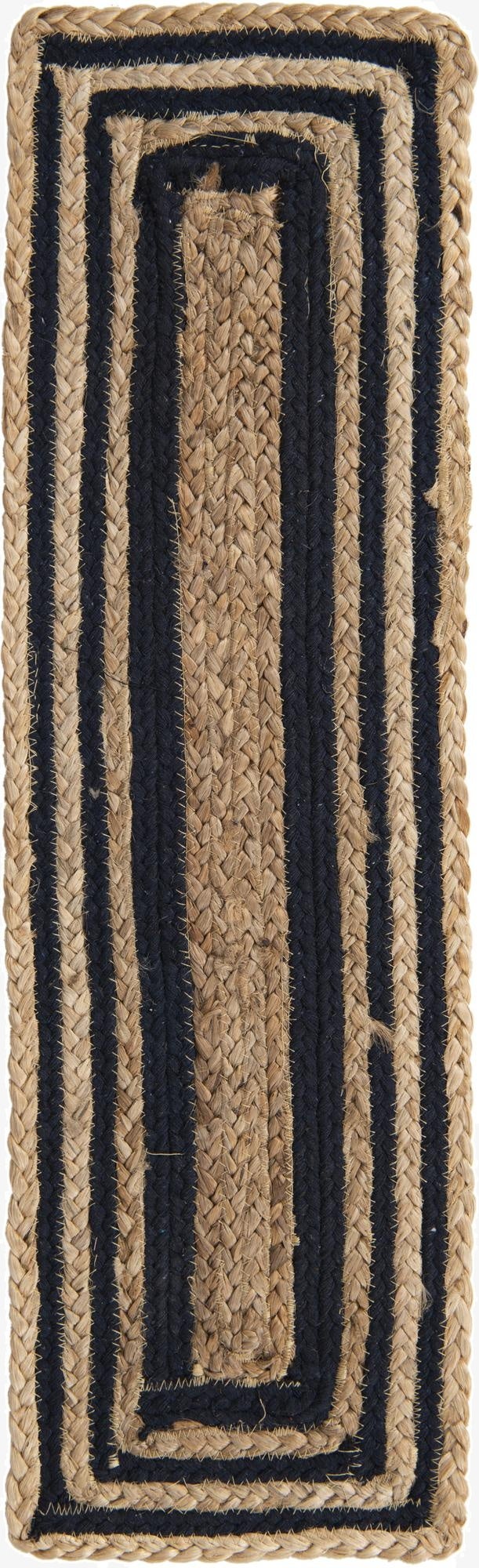 0' 9 x 2' 6  Hand Woven Braided Jute Stair Rug