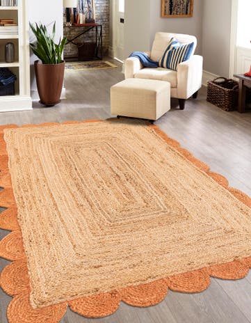 2' x 3' 1 Handmade Scallop Braided Jute Rug