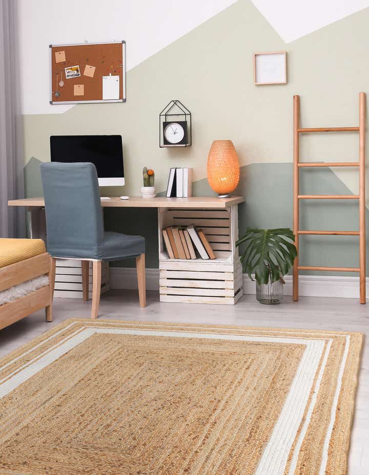 Custom Natural and White Handmade Braided Jute Rug