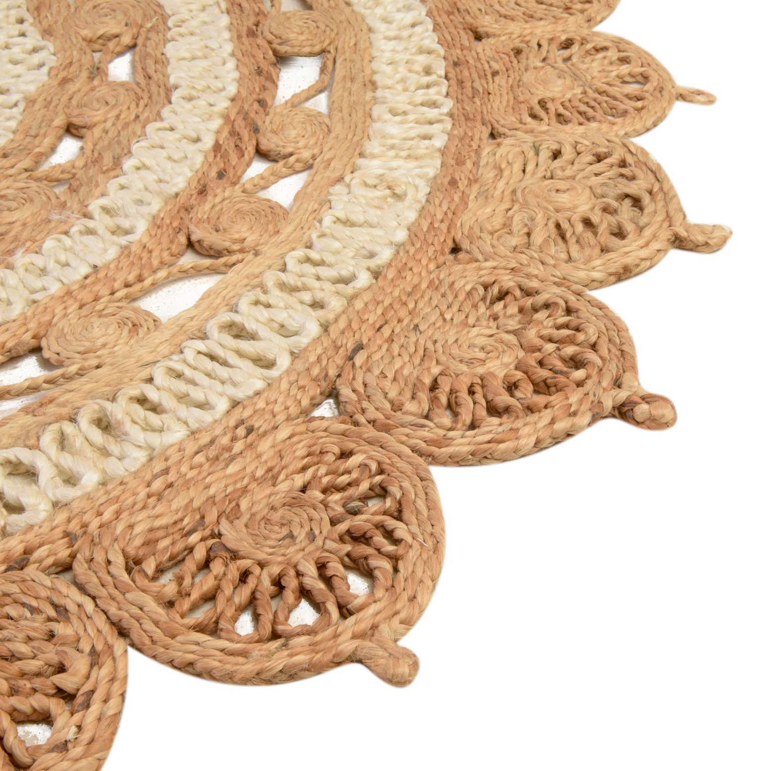 Custom Natural and White Braided Jute Round Rug