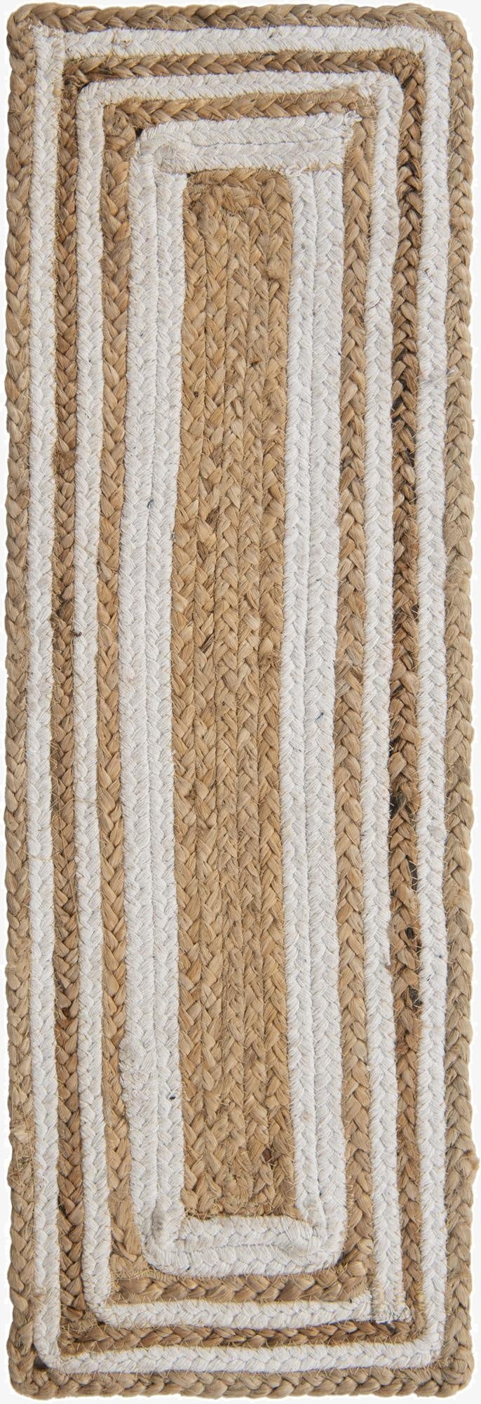 0' 9 x 2' 6  Hand Woven Braided Jute Stair Rug