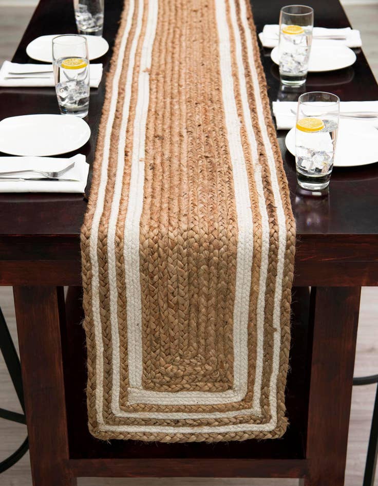 Detail image of 1' 2 x 6' 1  Hand Braided Jute Table Runner Rug