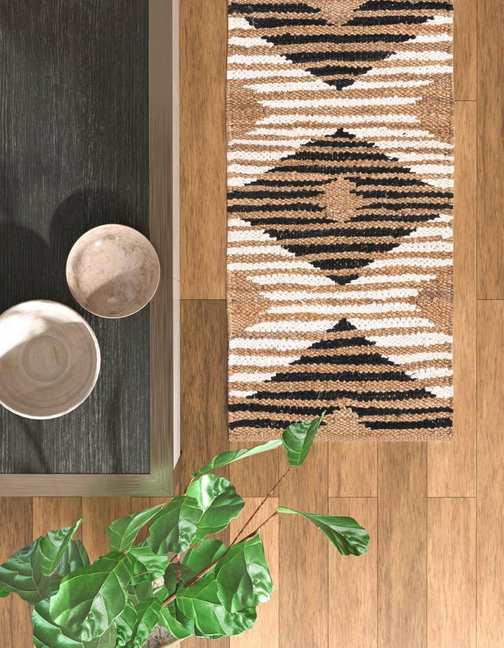 Detail image of 2' 7 x 12' Hand Woven Chindi Jute Runner Rug