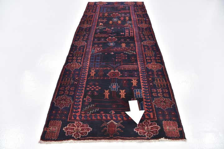 3' 8 x 9' 8 Hand Knotted Hamedan Persian Wool Runner Rug