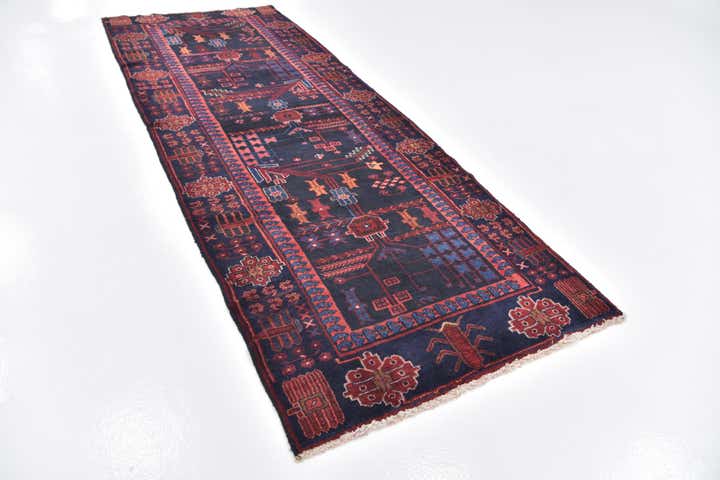 3' 8 x 9' 8 Hand Knotted Hamedan Persian Wool Runner Rug