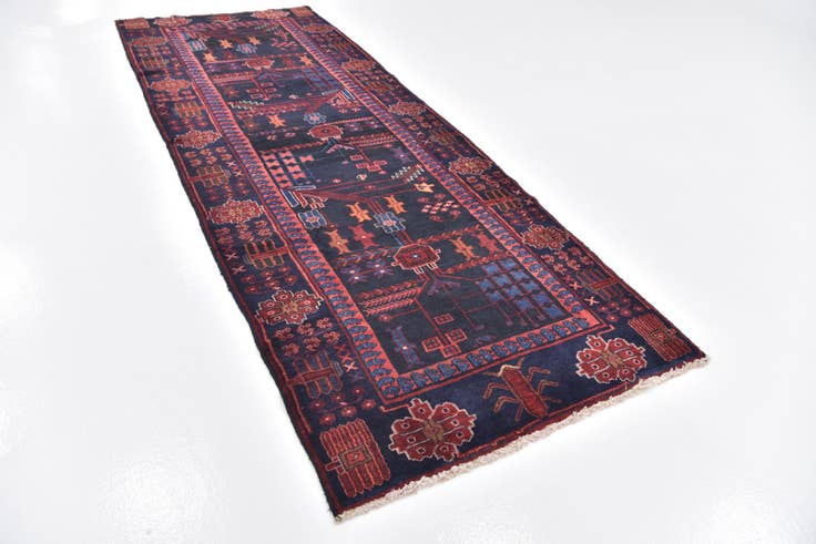 Detail image of 3' 8 x 9' 8 Hand Knotted Hamedan Persian Wool Runner Rug