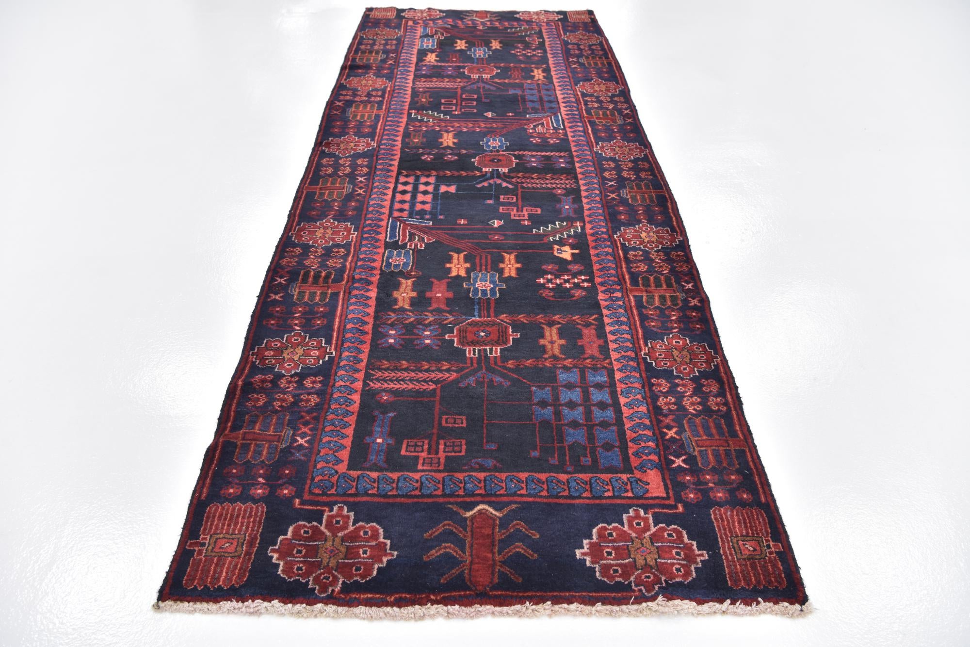 3' 8 x 9' 8 Hand Knotted Hamedan Persian Wool Runner Rug