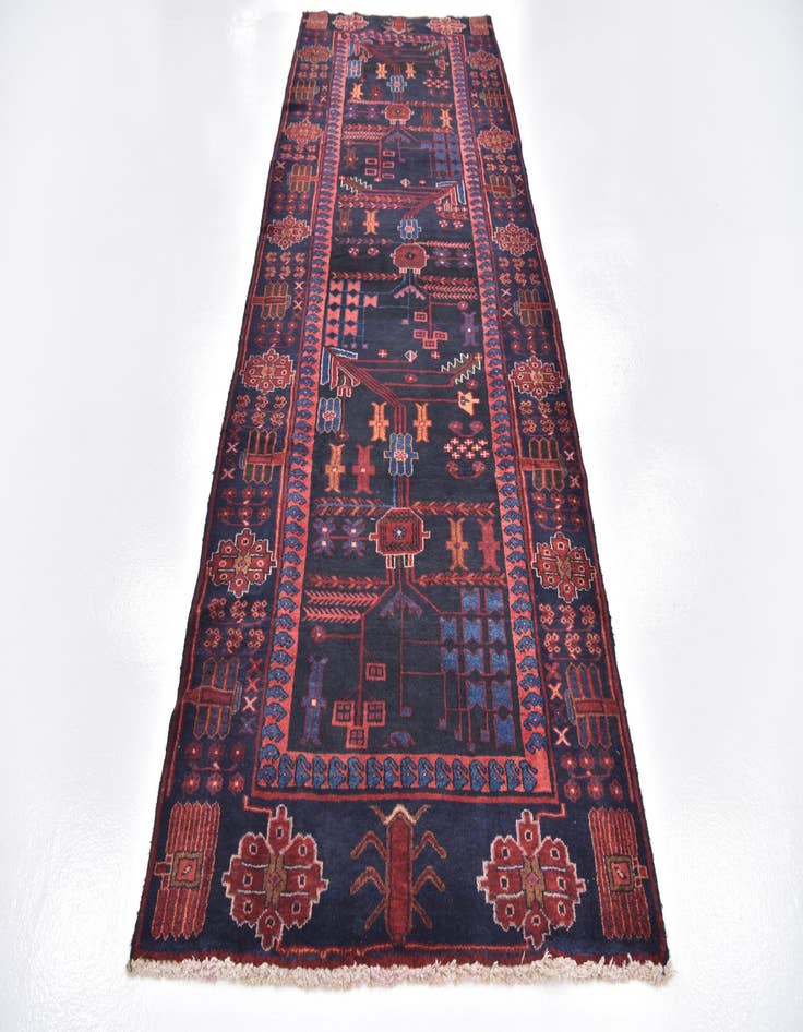 Detail image of 3' 8 x 9' 8  Hand Knotted Hamedan Persian Wool Runner Rug