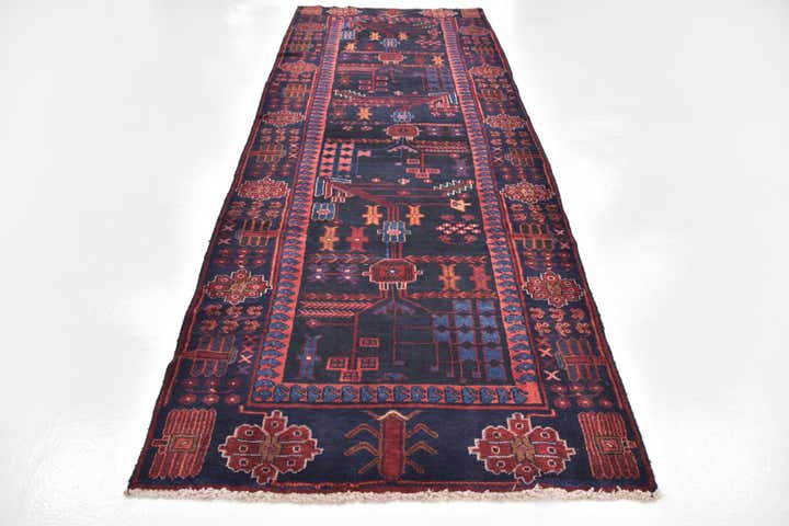 3' 8 x 9' 8 Hand Knotted Hamedan Persian Wool Runner Rug