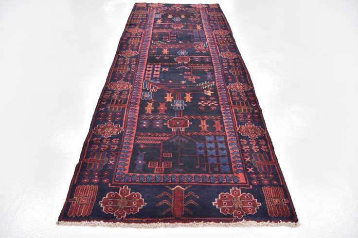 Detail image of 3' 8 x 9' 8 Hand Knotted Hamedan Persian Wool Runner Rug