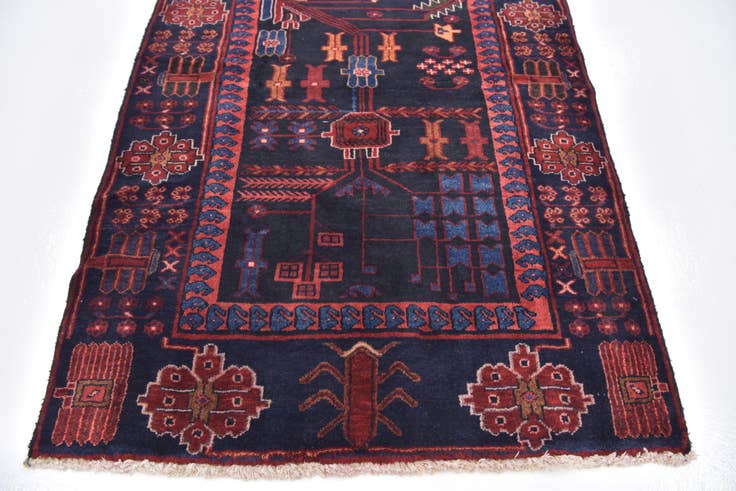 Detail image of 3' 8 x 9' 8 Hand Knotted Hamedan Persian Wool Runner Rug