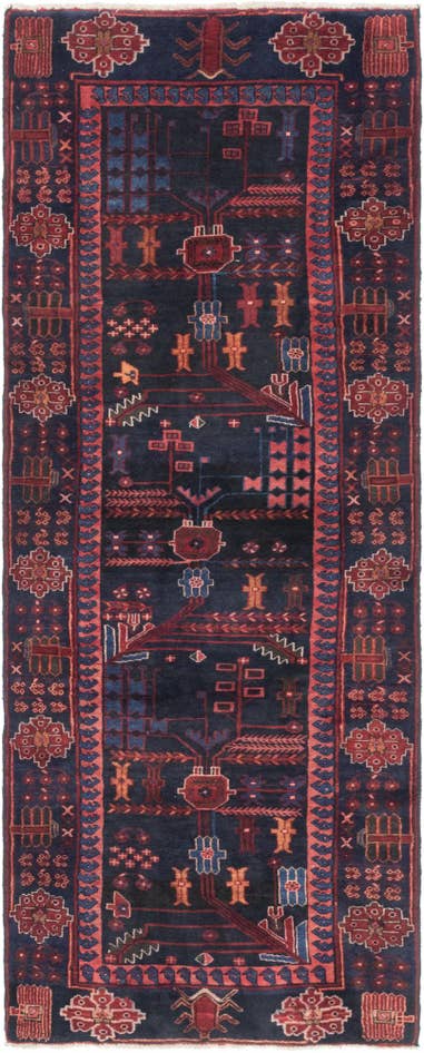 Detail image of 3' 8 x 9' 8 Hand Knotted Hamedan Persian Wool Runner Rug