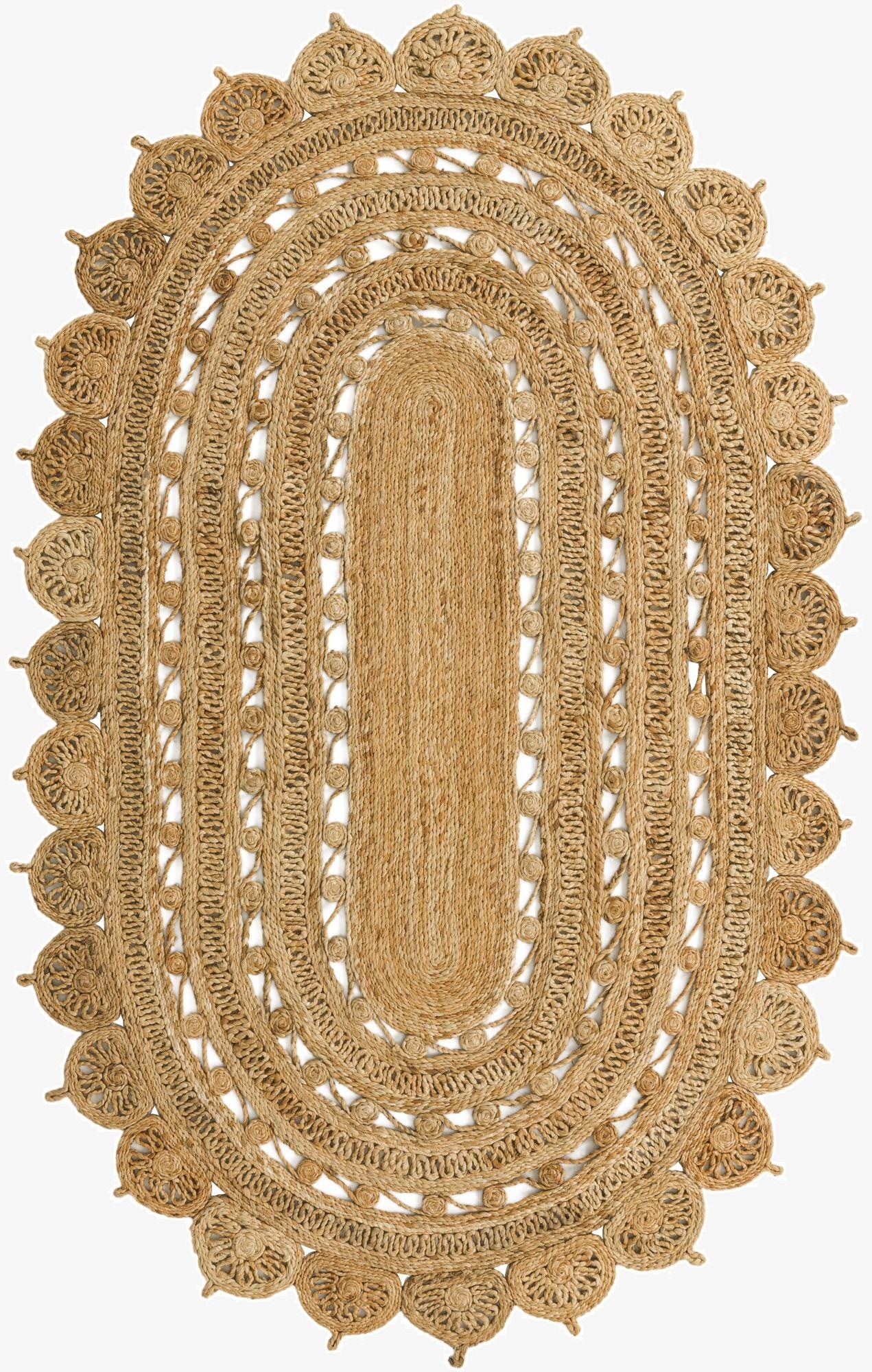 5' 1 x 8'  Hand Braided Jute Oval Rug
