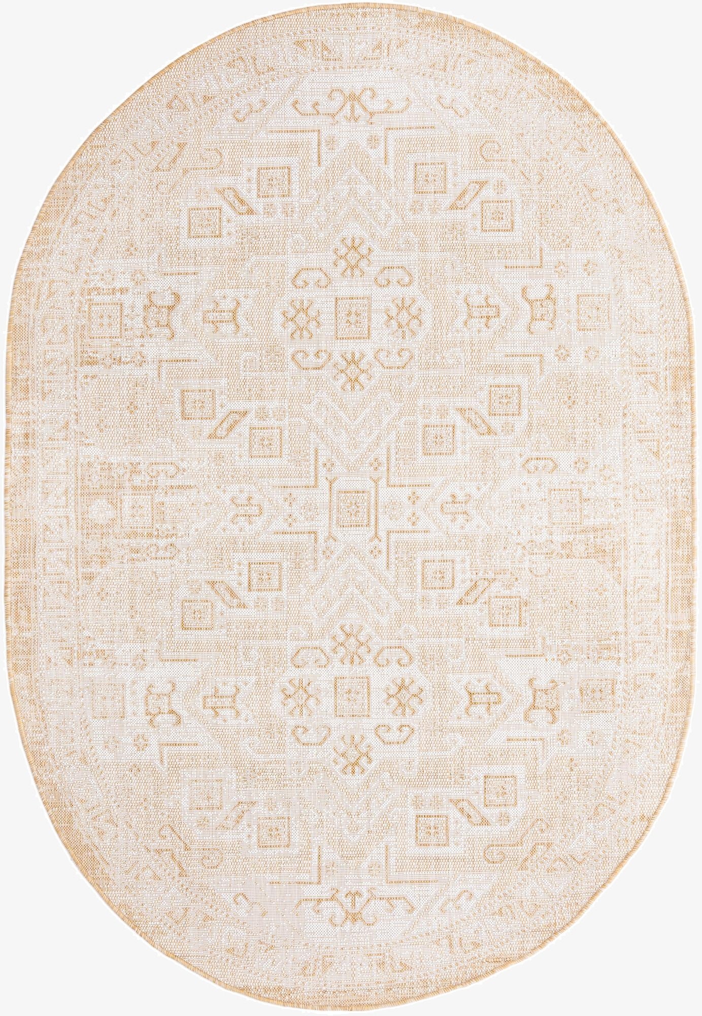 5' 3 x 8'  Washable Aztec Indoor / Outdoor Oval Rug