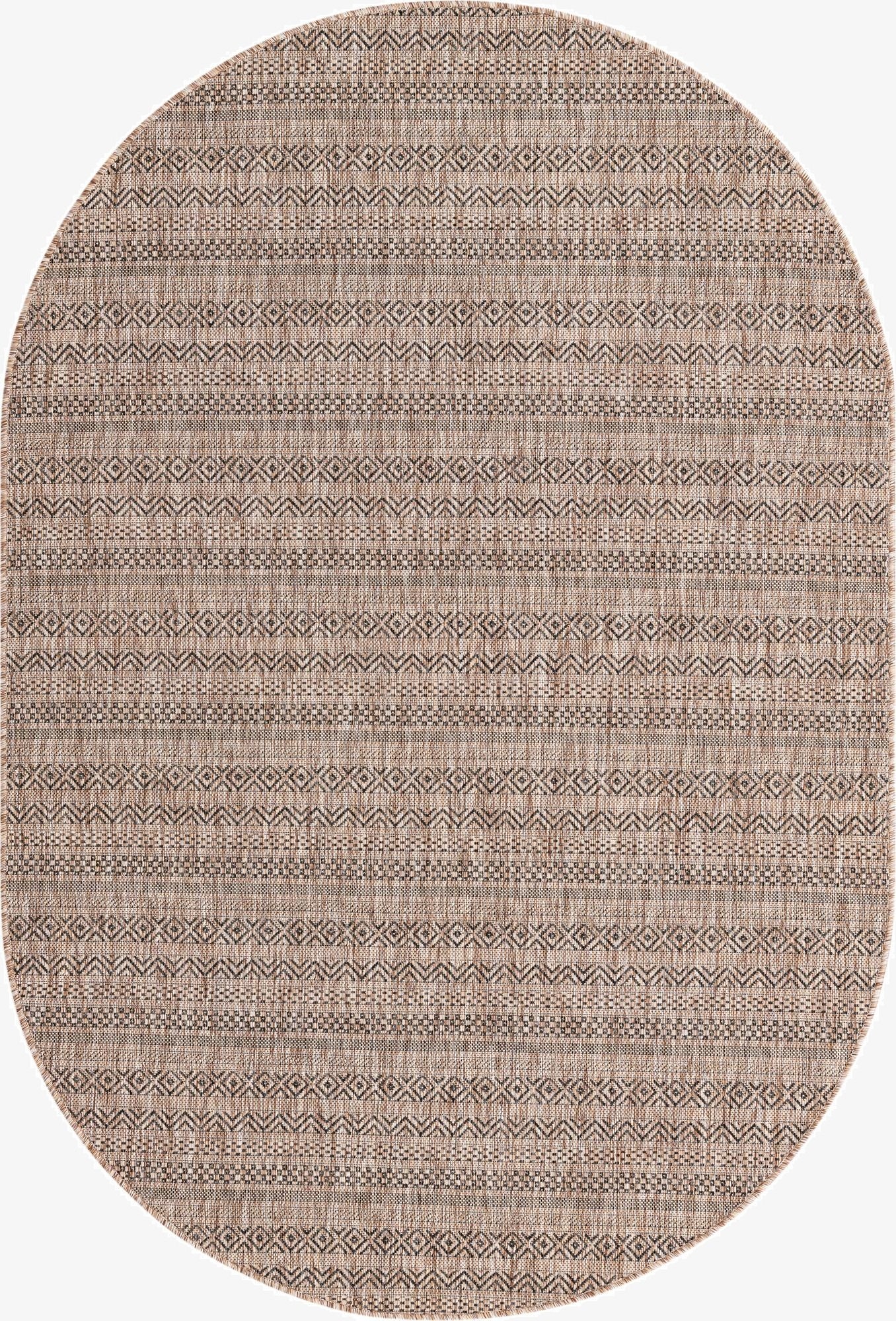 5' 3 x 8'  Washable Striped Indoor / Outdoor Oval Rug
