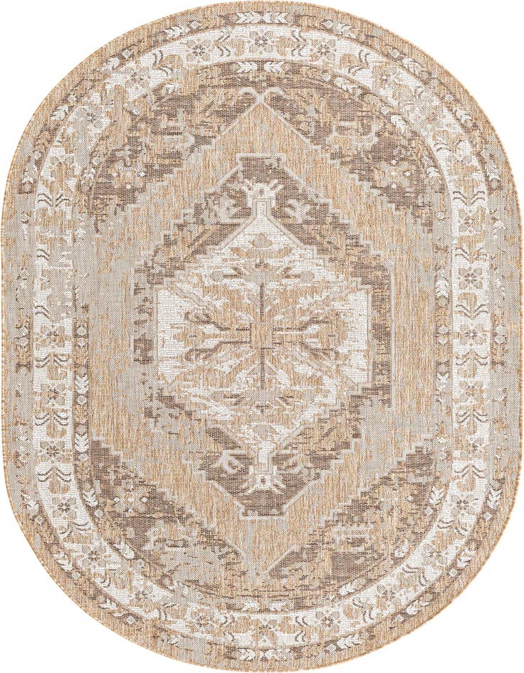 Detail image of 5' 3 x 8' Easy-Clean Traditional Indoor / Outdoor Oval Rug