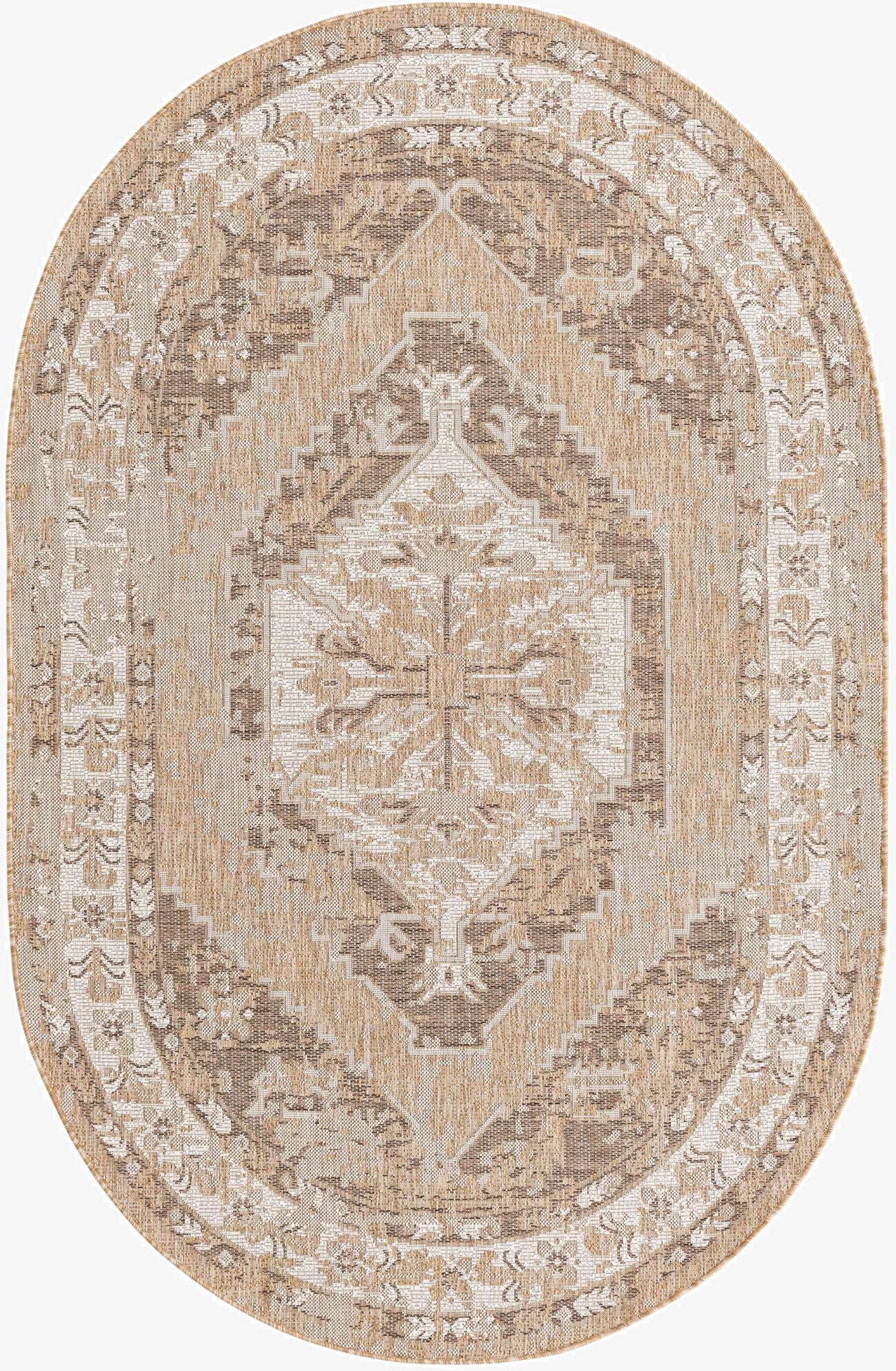 5' 3 x 8'  Washable Traditional Indoor / Outdoor Oval Rug