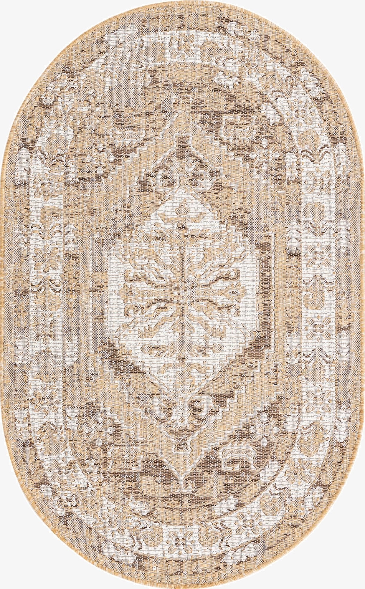 3' x 5' 3  Washable Traditional Indoor / Outdoor Oval Rug