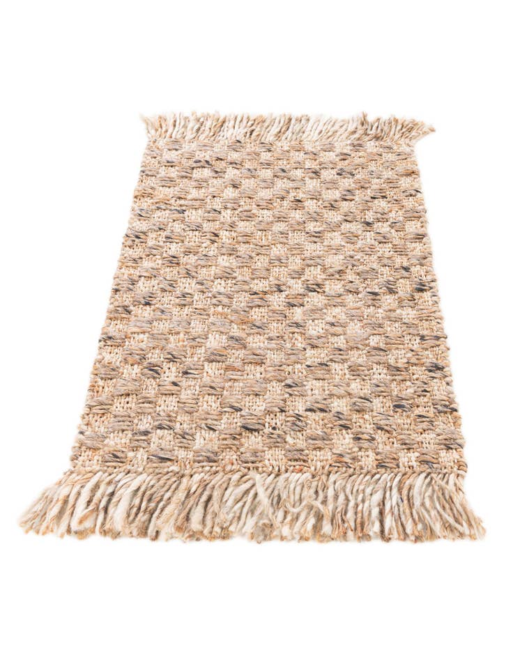 Detail image of 2' 1 x 3' Hand Woven Checkered Jute Wool Rug