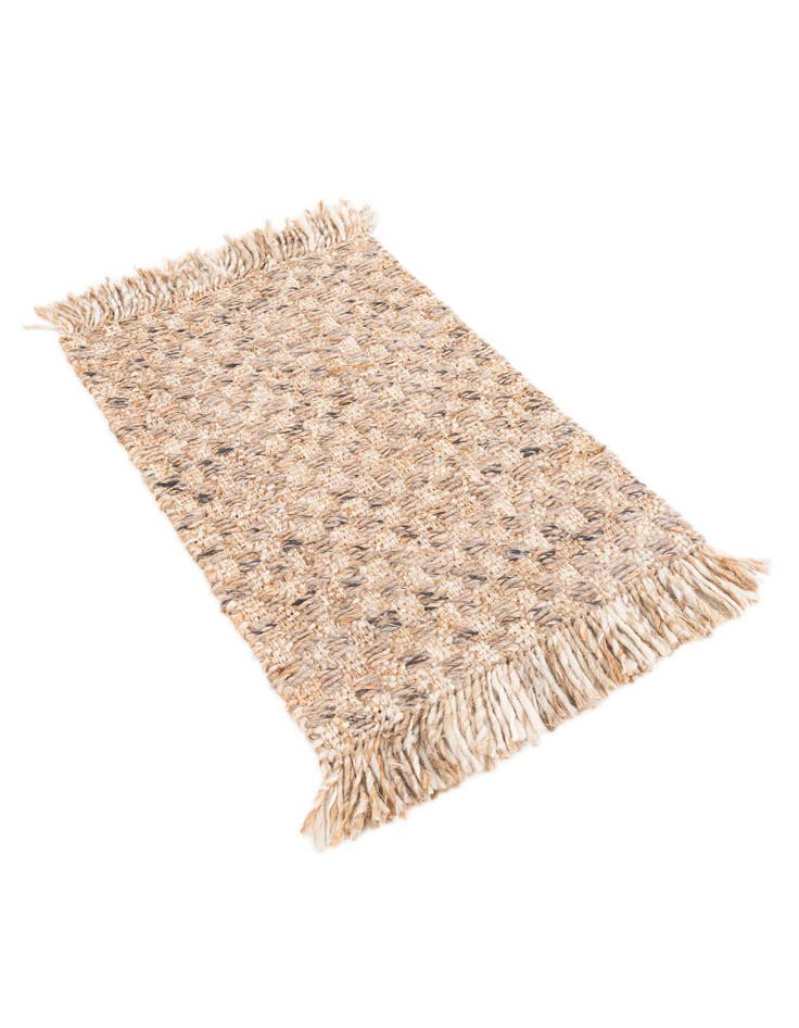 Detail image of 2' 1 x 3' Hand Woven Checkered Jute Wool Rug