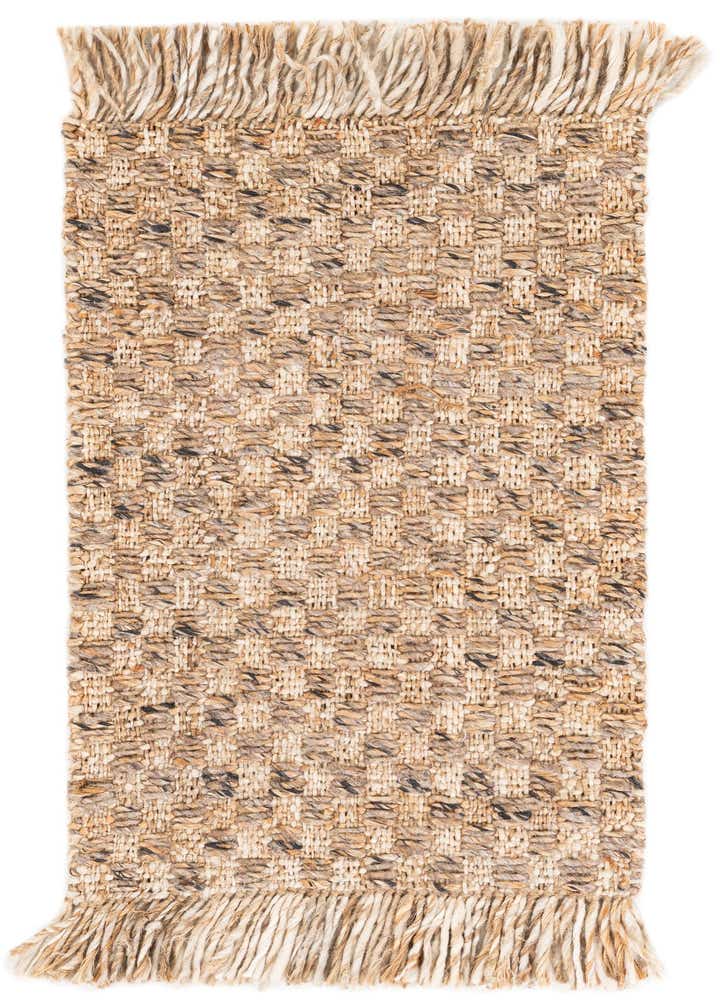 2' 1 x 3' Hand Woven Checkered Jute Wool Rug