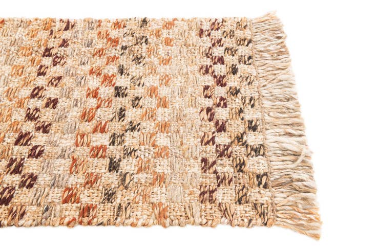 Detail image of 2' 1 x 3' 1 Hand Woven Checkered Jute Wool Rug