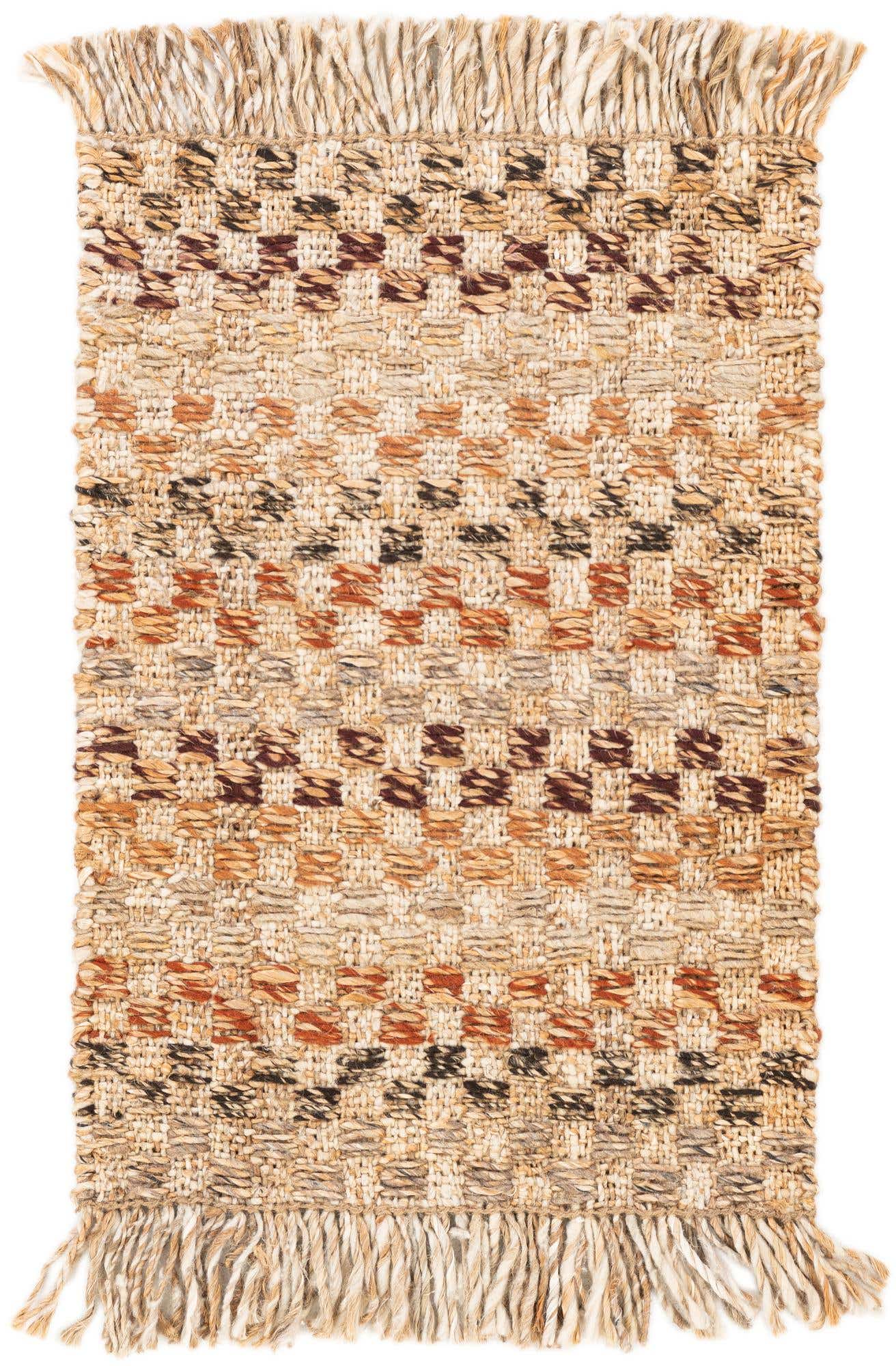 2' 1 x 3' 1 Hand Woven Checkered Jute Wool Rug