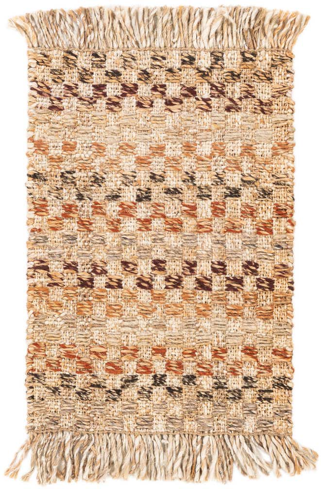 2' 1 x 3' 1 Hand Woven Checkered Jute Wool Rug