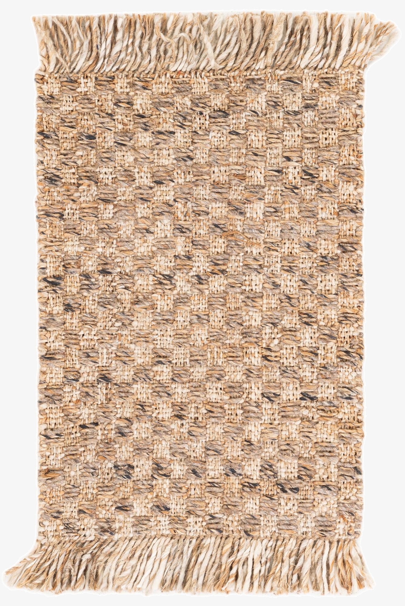 2' 1 x 3' Hand Woven Checkered Jute Wool Rug