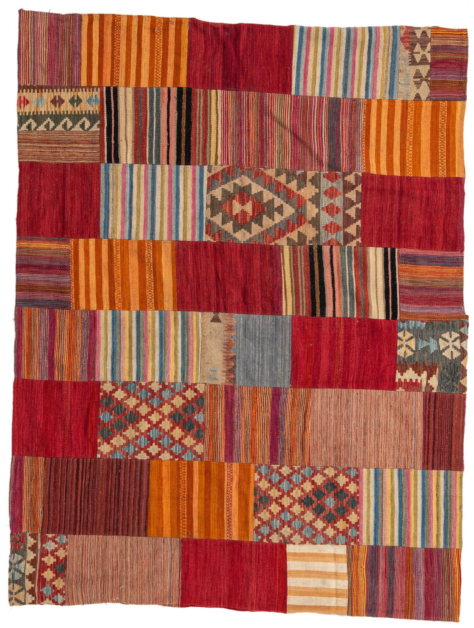 180cm x 235cm Tejido a mano Kilim Patchwork Alfombra Lana