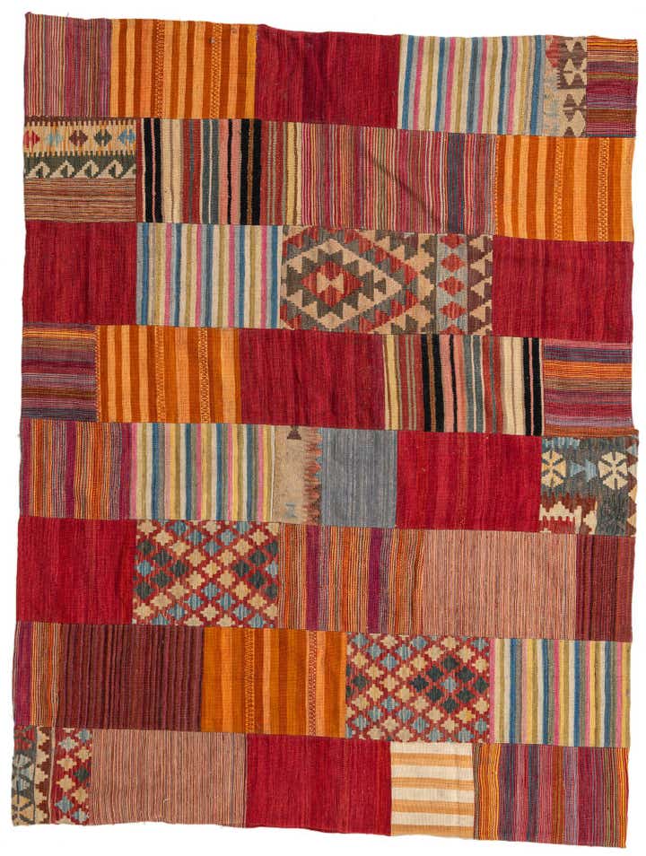 180cm x 235cm Tejido a mano Kilim Patchwork Alfombra Lana