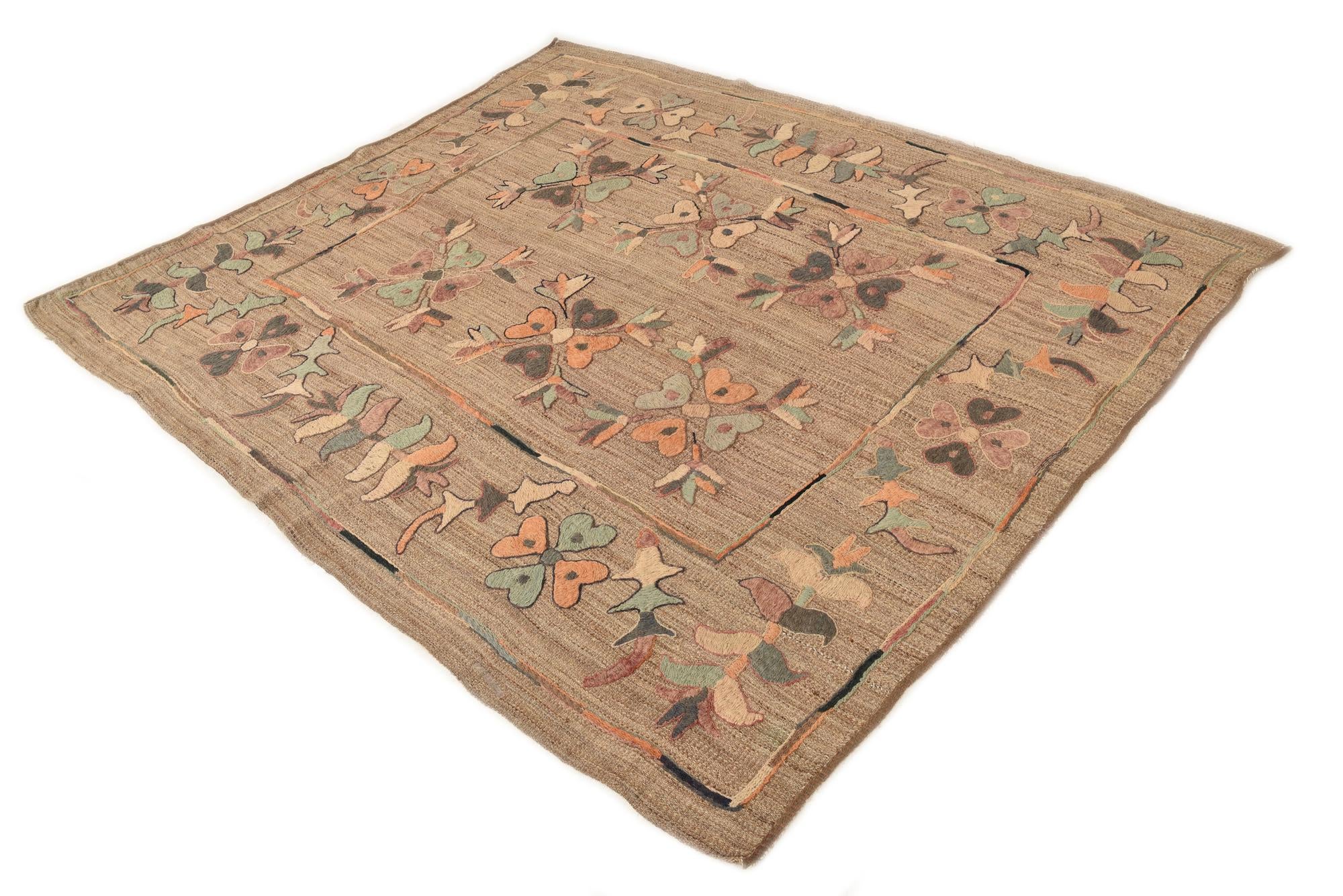 6' 2 x 7' Hand Woven Kilim Suzani Wool Rug
