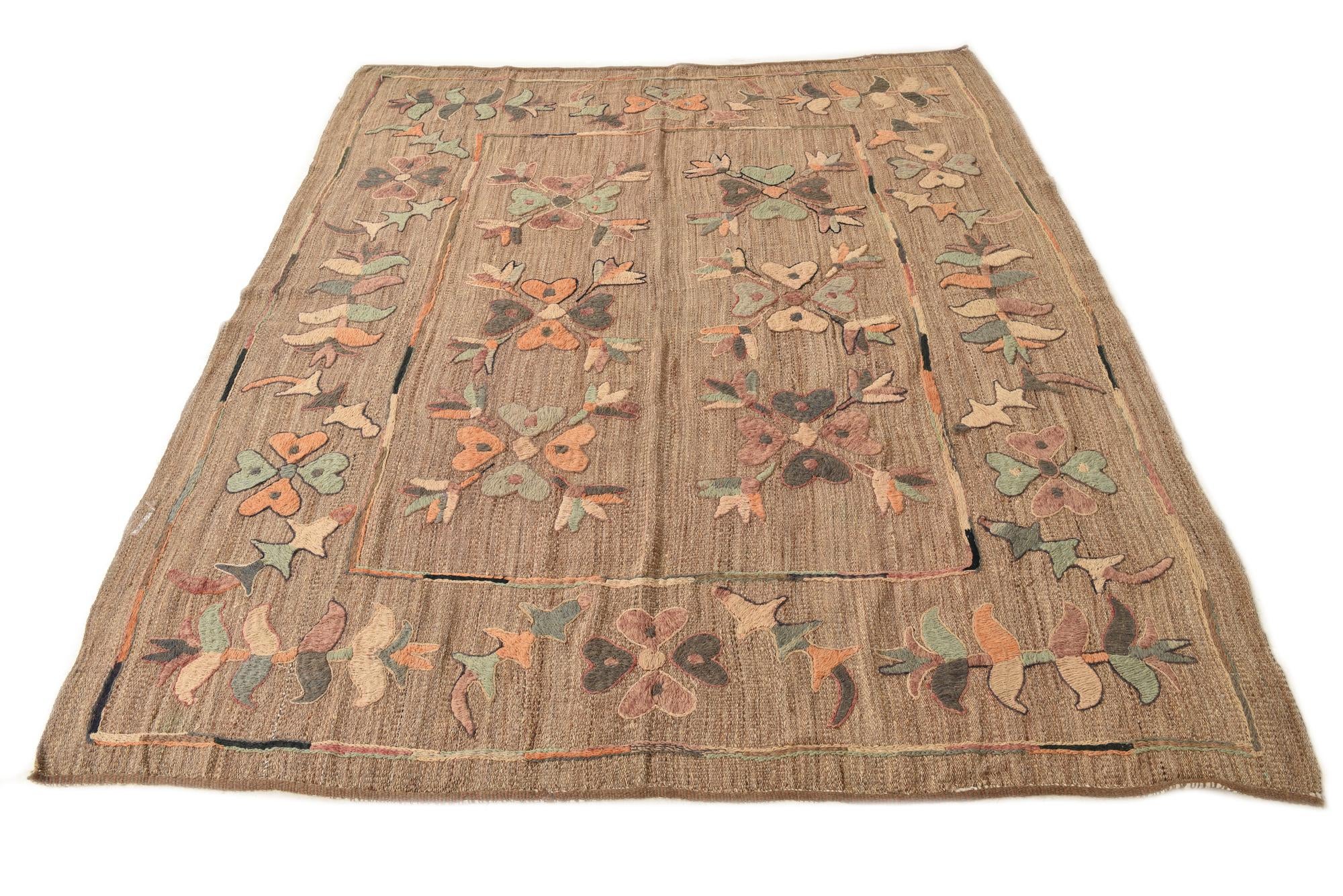 6' 2 x 7' Hand Woven Kilim Suzani Wool Rug