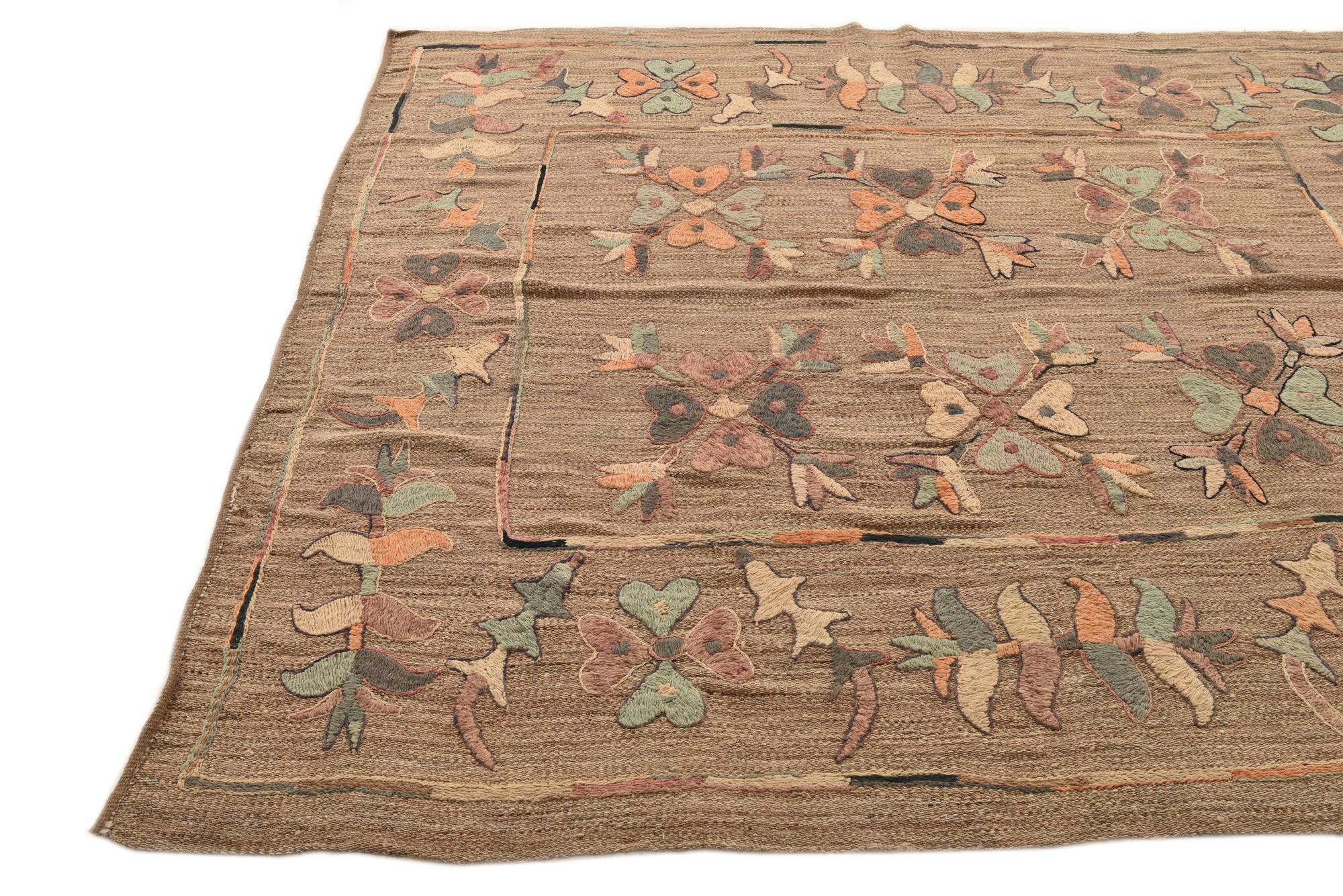 6' 2 x 7' Hand Woven Kilim Suzani Wool Rug