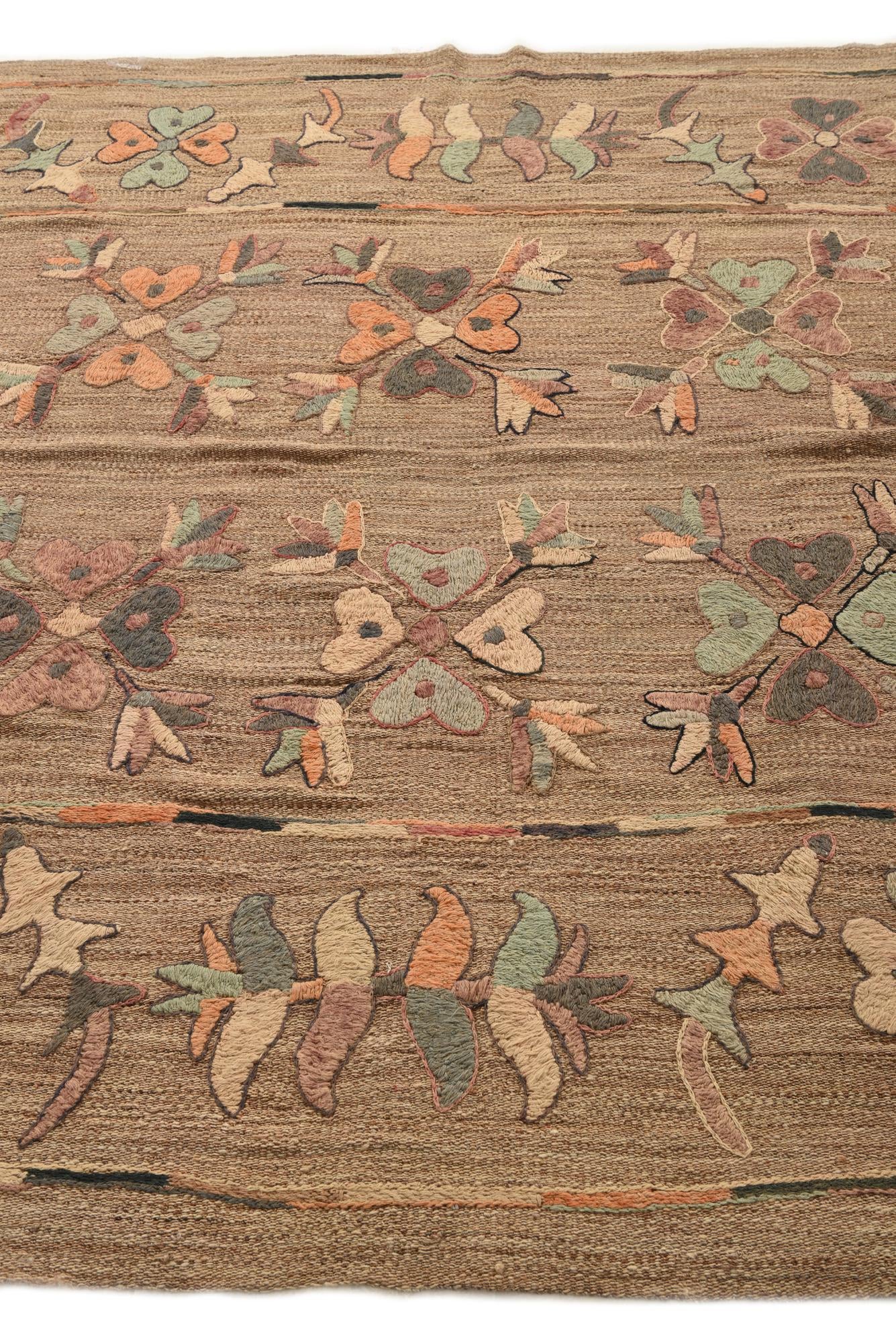 6' 2 x 7' Hand Woven Kilim Suzani Wool Rug