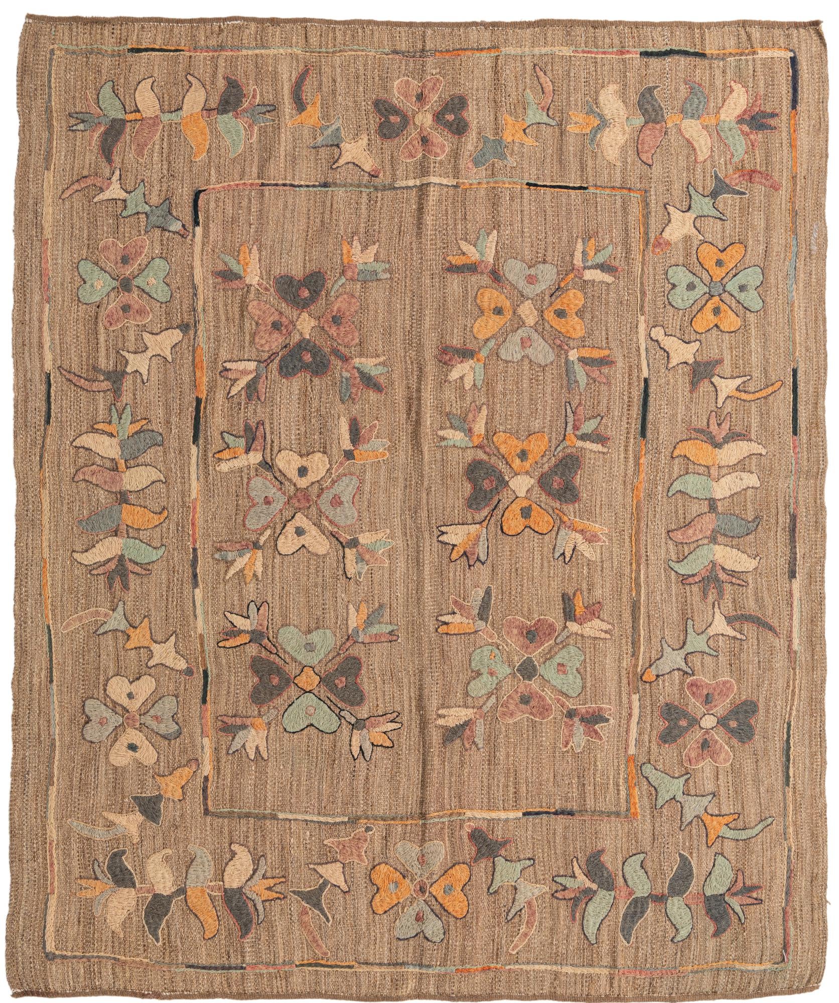 6' 2 x 7' Hand Woven Kilim Suzani Wool Rug