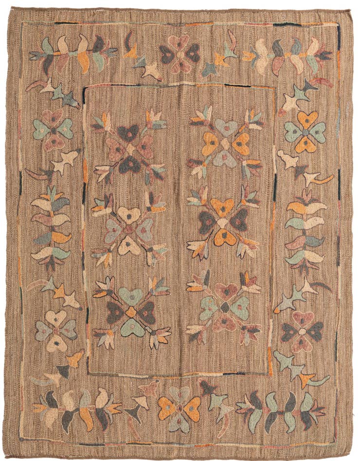Detail image of 6' 2 x 7' Hand Woven Kilim Suzani Wool Rug