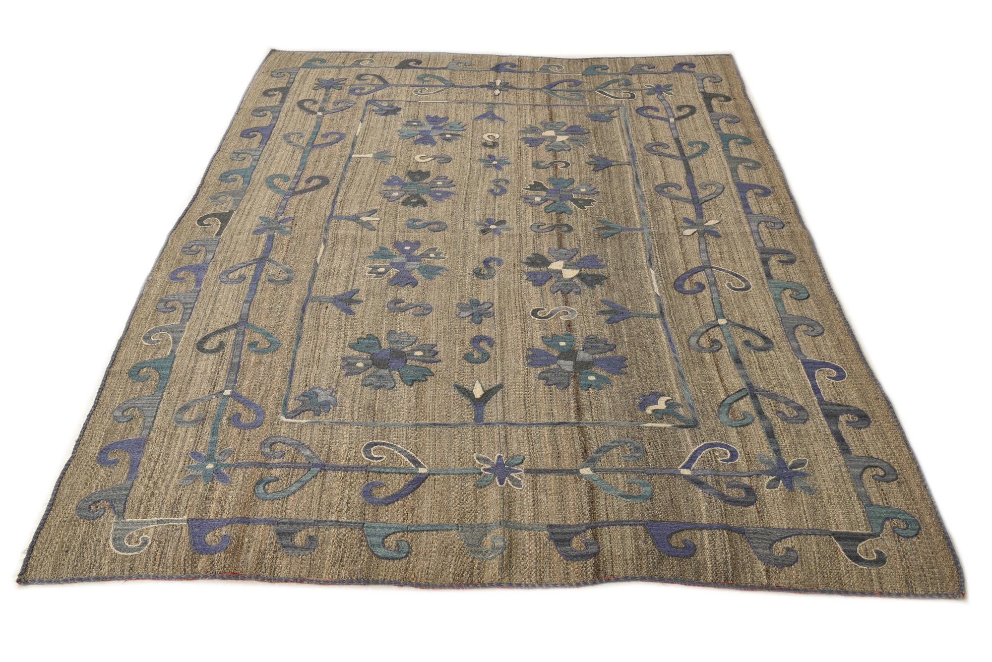 5' 9 x 7' 1 Hand Woven Kilim Suzani Wool Rug