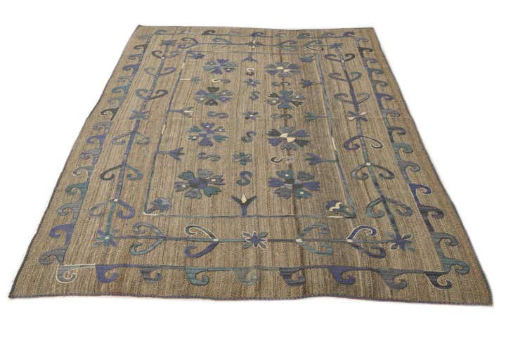 5' 9 x 7' 1 Hand Woven Kilim Suzani Wool Rug