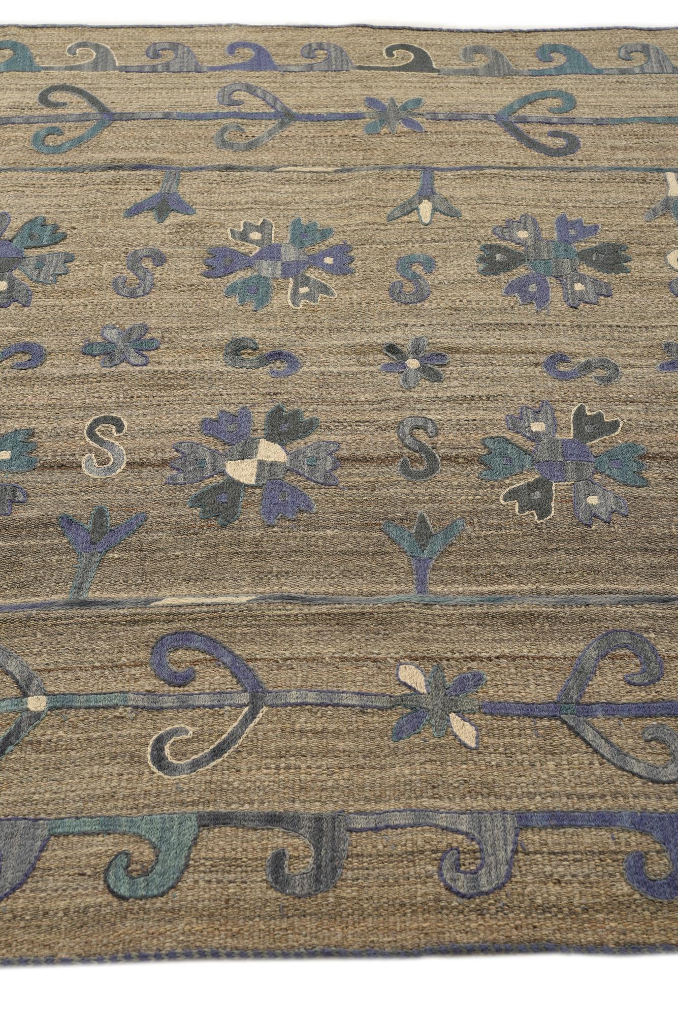 5' 9 x 7' 1 Hand Woven Kilim Suzani Wool Rug