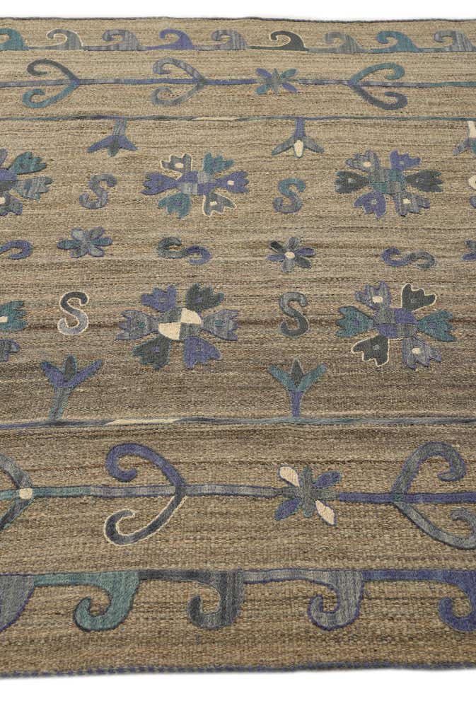 5' 9 x 7' 1 Hand Woven Kilim Suzani Wool Rug