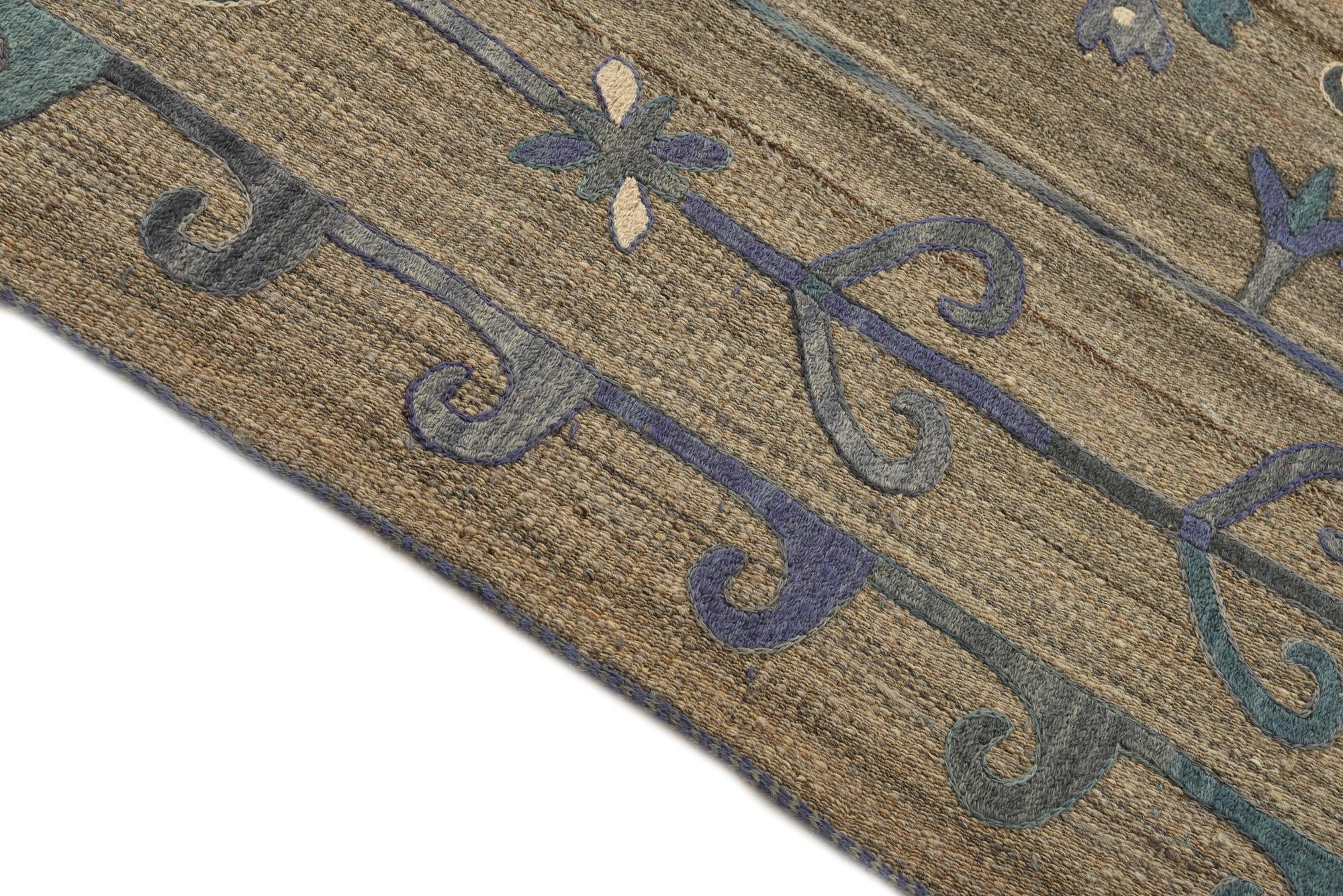 5' 9 x 7' 1 Hand Woven Kilim Suzani Wool Rug
