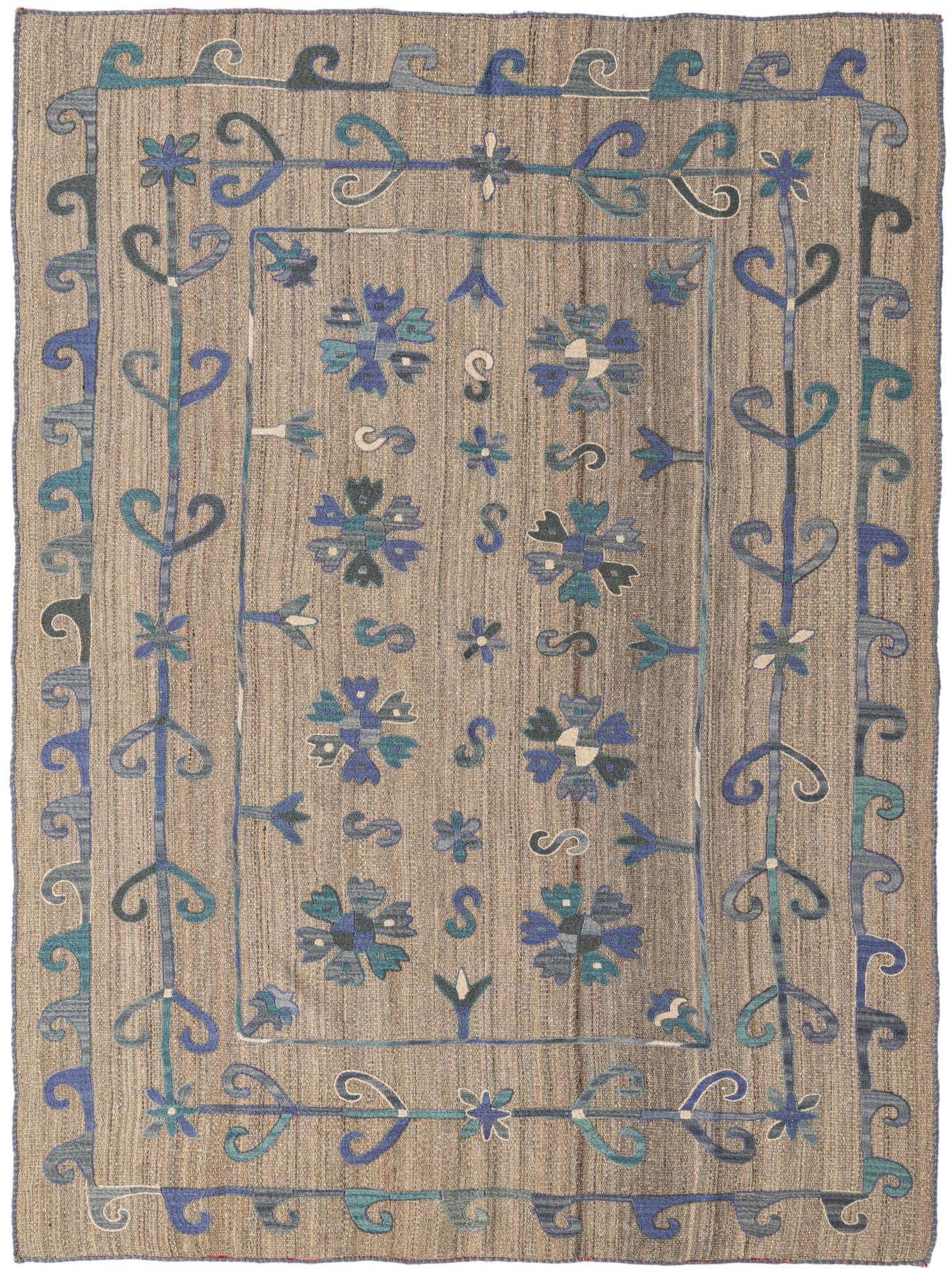 5' 9 x 7' 1 Hand Woven Kilim Suzani Wool Rug