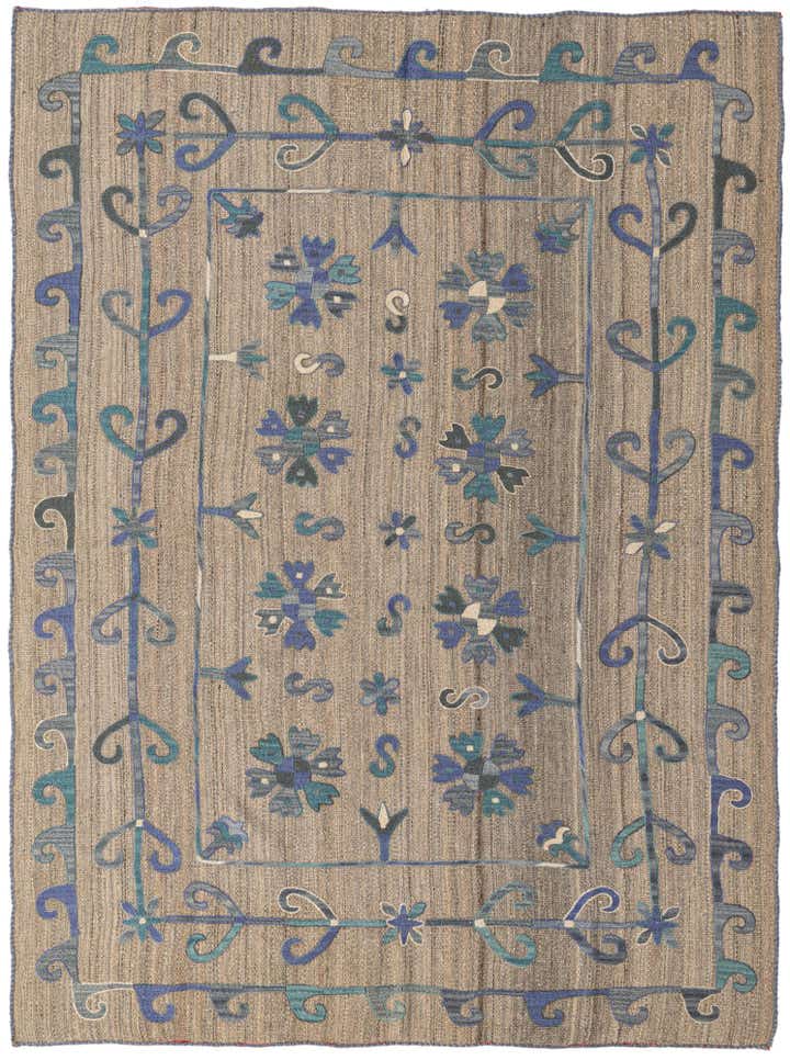 5' 9 x 7' 1 Hand Woven Kilim Suzani Wool Rug