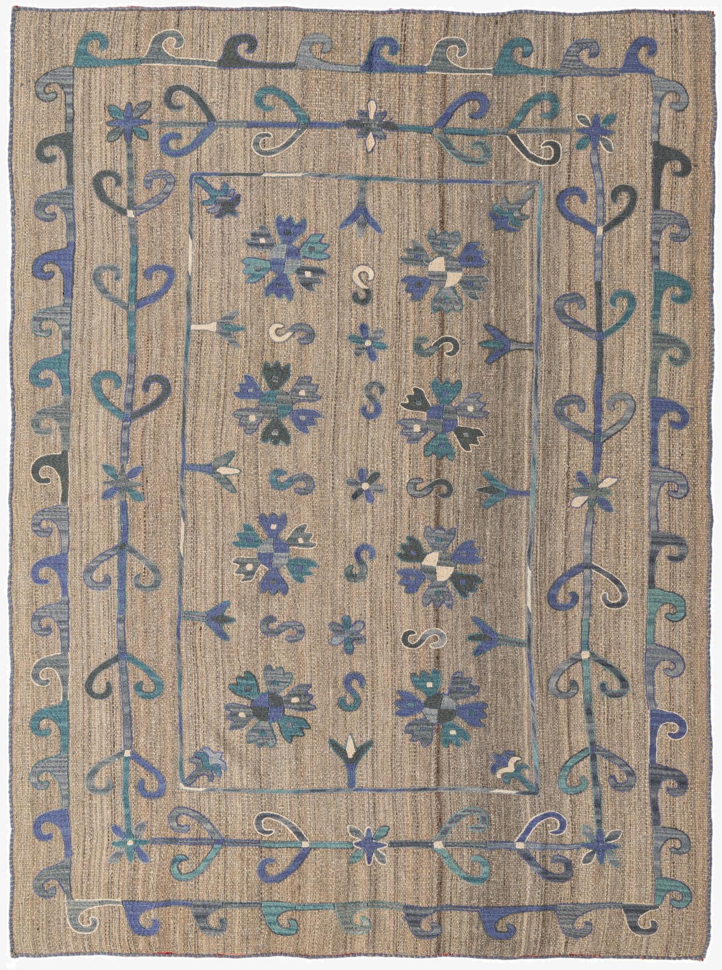 5' 9 x 7' 1  Hand Woven Kilim Suzani Wool Rug