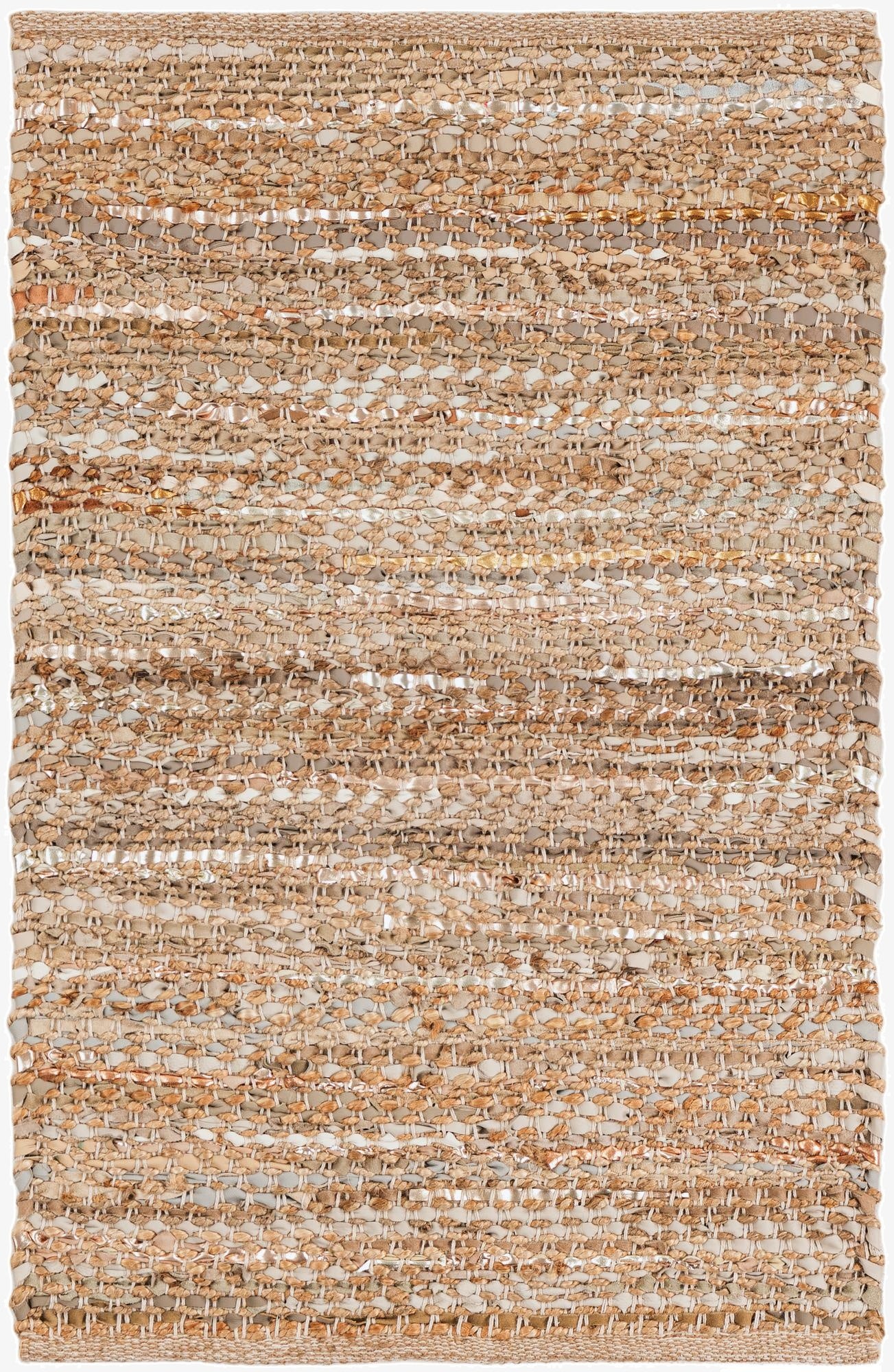 2' x 3' 1  Hand Woven Leather Metallic Jute Rug
