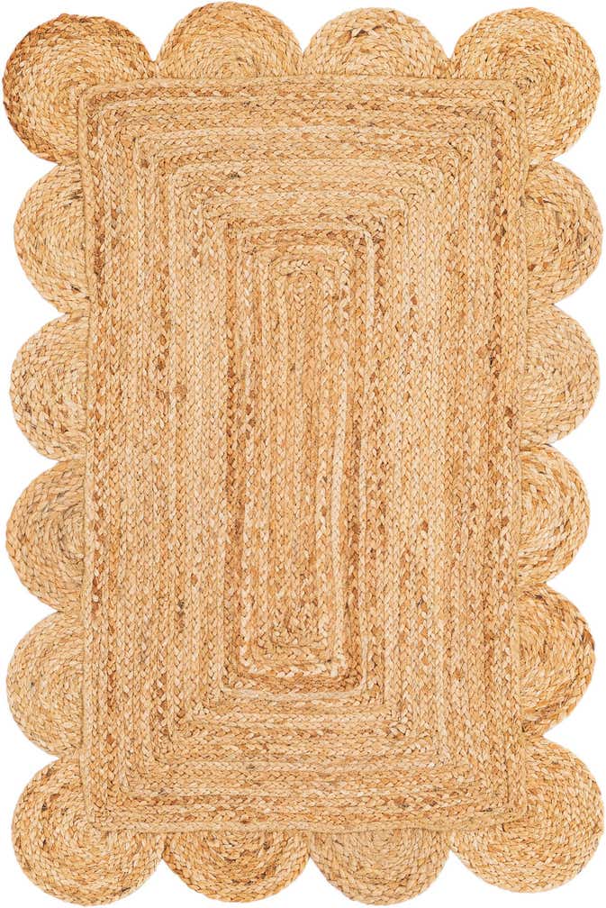 2' x 3' 1 Hand Woven Scallop Braided Jute Rug