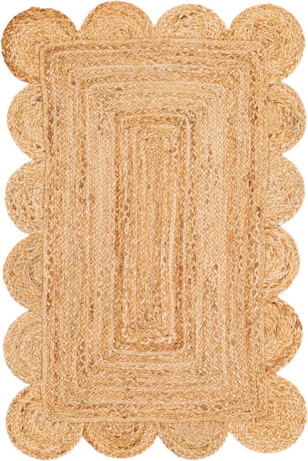 Detail image of 2' x 3' 1 Hand Woven Scallop Braided Jute Rug