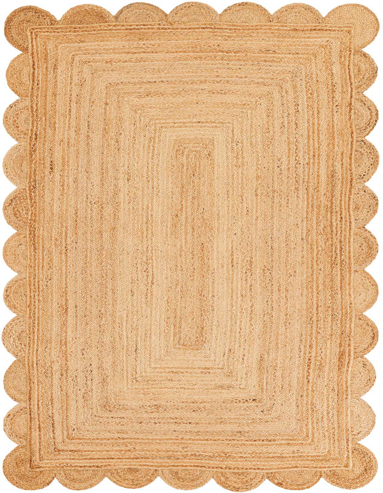 5' 1 x 8' Hand Woven Scallop Braided Jute Rug