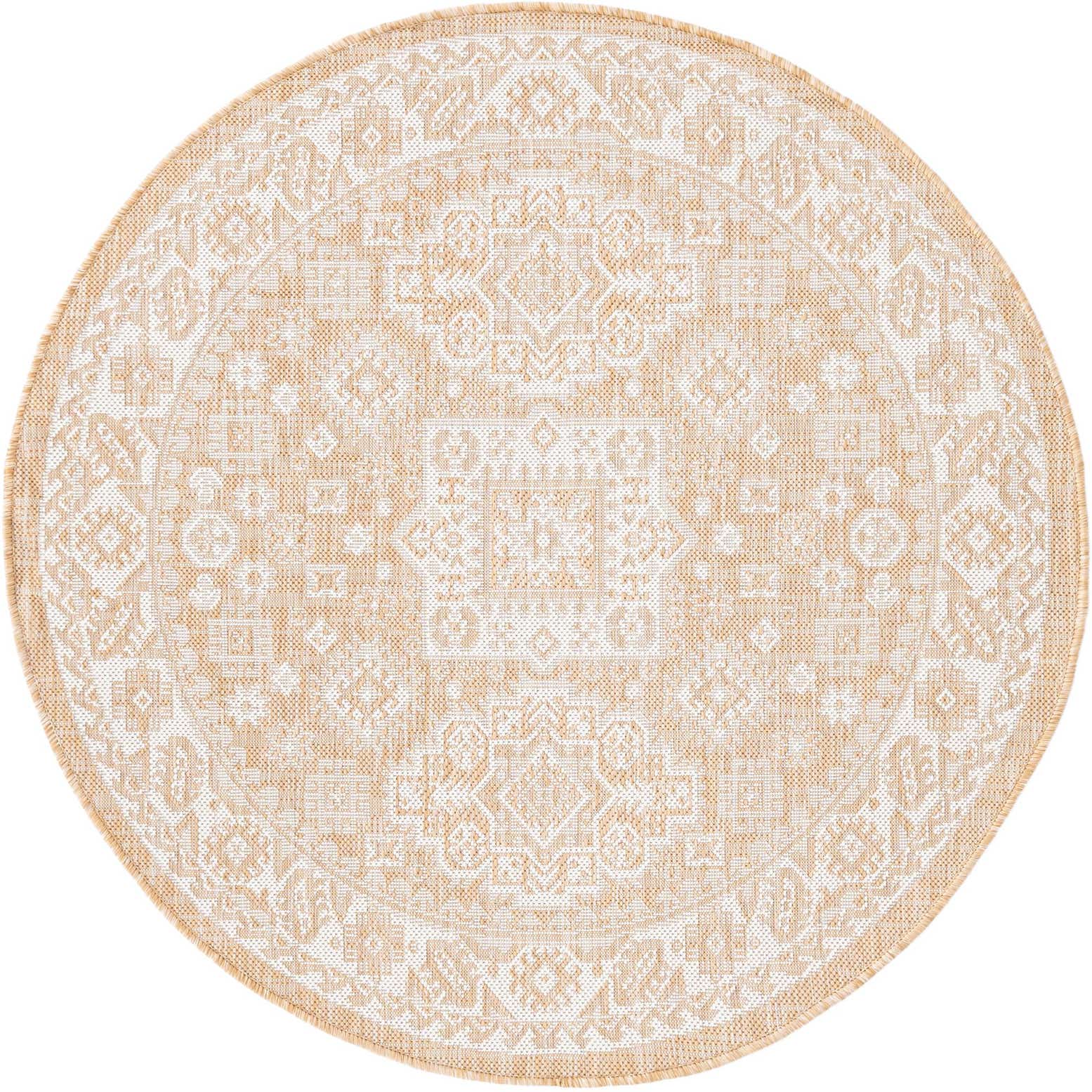 4' x 4' Easy-Clean Aztec Indoor / Outdoor Round Rug